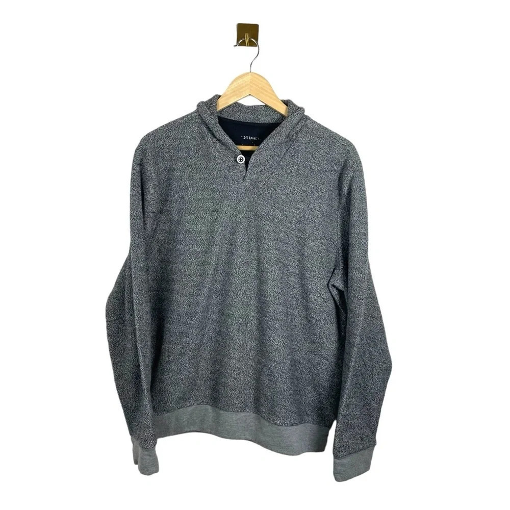 UNTUCKit Men's Shawl Collar Henley Pullover Sweater Grey Heather Size L